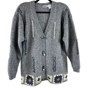 Vintage Capacity Women’s Heathered Gray Toggle Button Granny Square Sweater SzPM